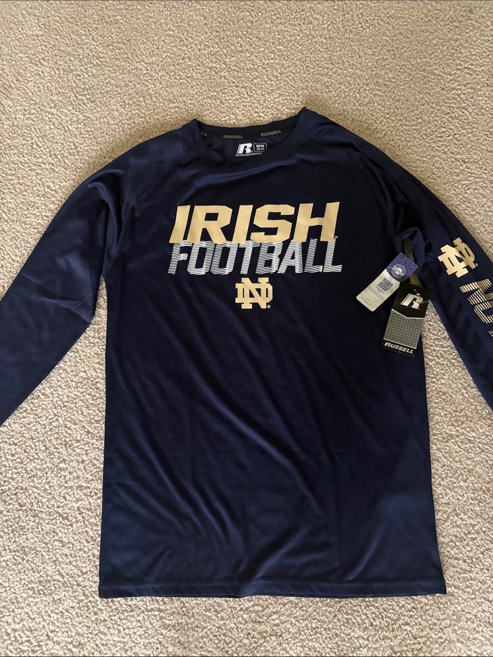 Russell Notre Dame Irish Football Boys Medium Long Sleeve Football Shirt NWT